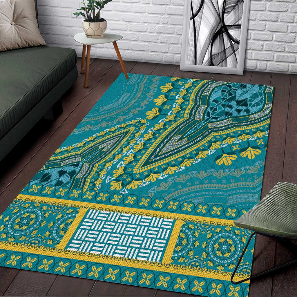 African Dashiki Area Rug Luxury Teal LT7 - Wonder Print Shop