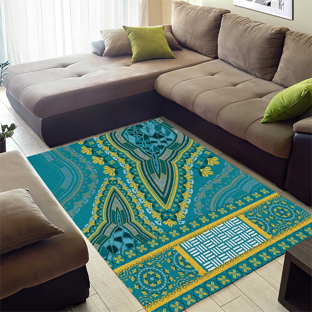 African Dashiki Area Rug Luxury Teal LT7 - Wonder Print Shop