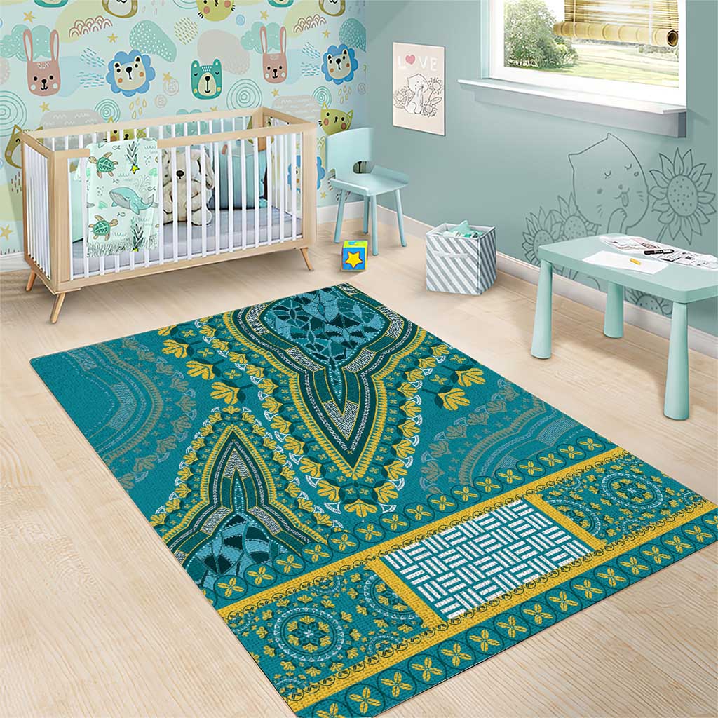 African Dashiki Area Rug Luxury Teal LT7 - Wonder Print Shop