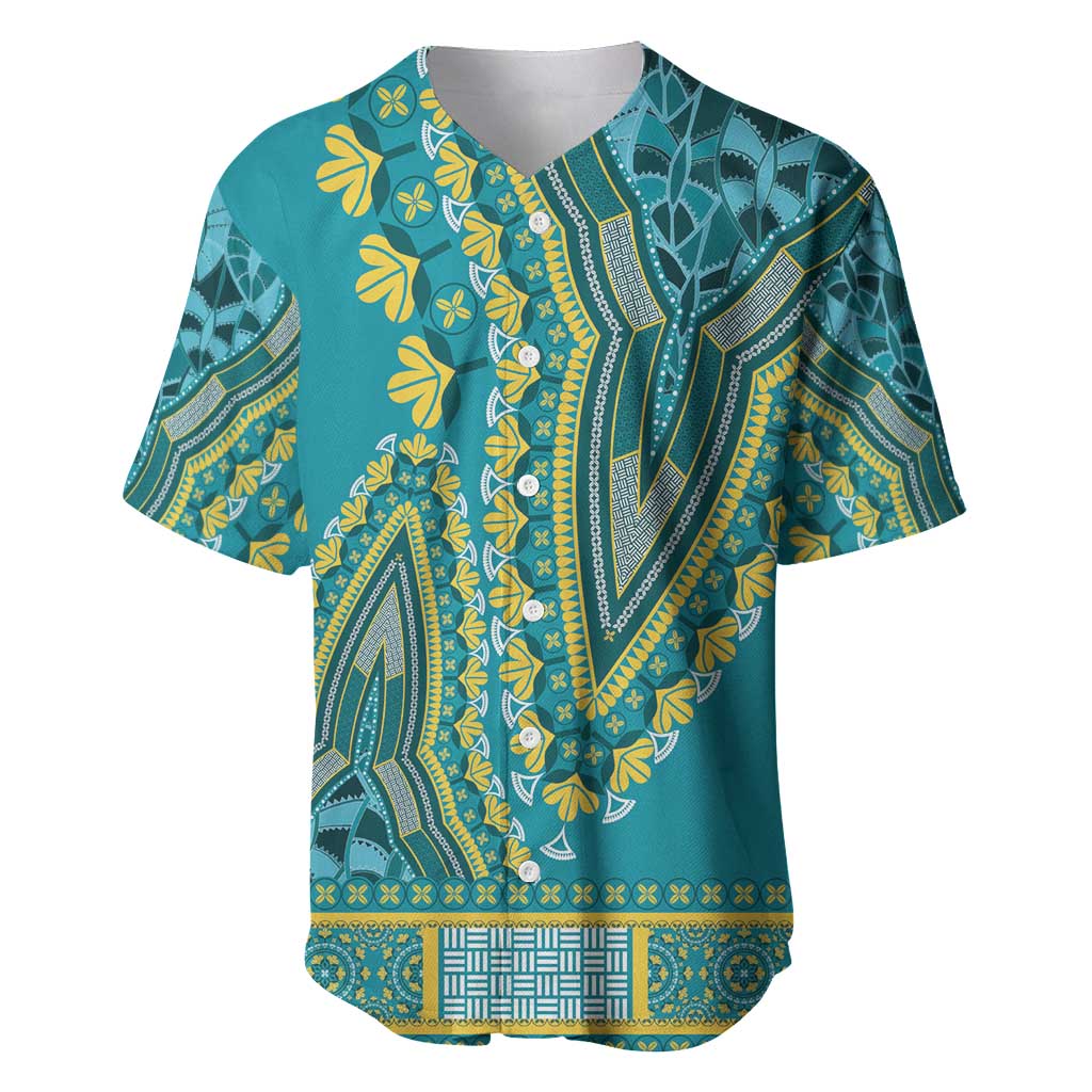 African Dashiki Baseball Jersey Luxury Teal LT7 - Wonder Print Shop