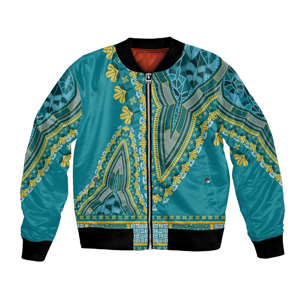 African Dashiki Bomber Jacket Luxury Teal LT7 - Wonder Print Shop
