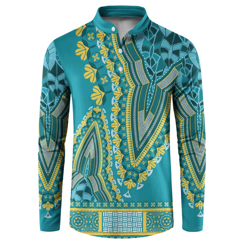 African Dashiki Button Sweatshirt Luxury Teal LT7 - Wonder Print Shop