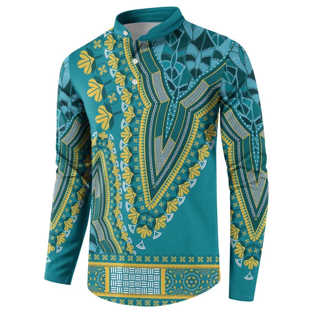 African Dashiki Button Sweatshirt Luxury Teal LT7 - Wonder Print Shop