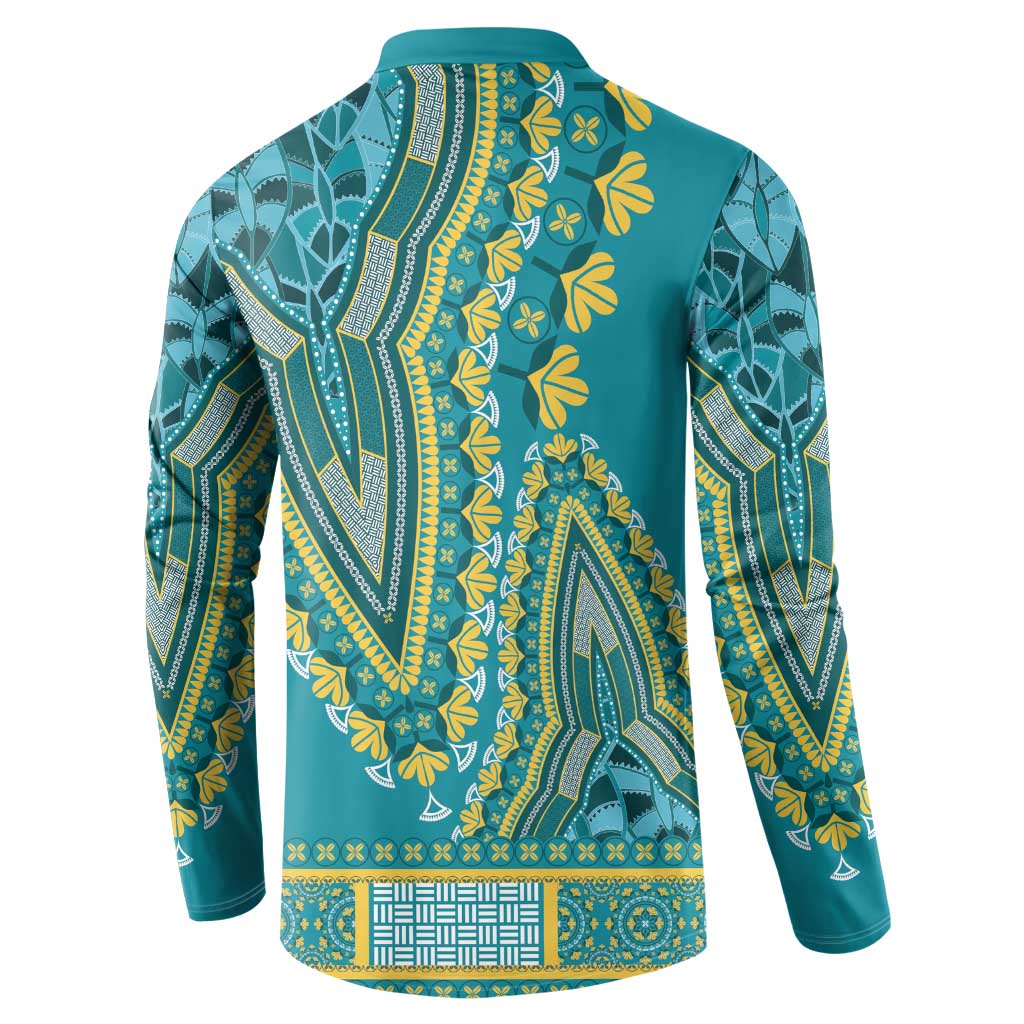 African Dashiki Button Sweatshirt Luxury Teal LT7 - Wonder Print Shop