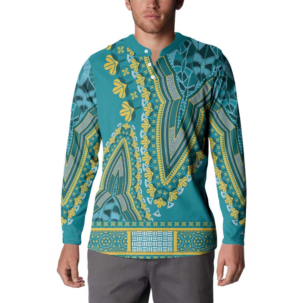 African Dashiki Button Sweatshirt Luxury Teal LT7 - Wonder Print Shop