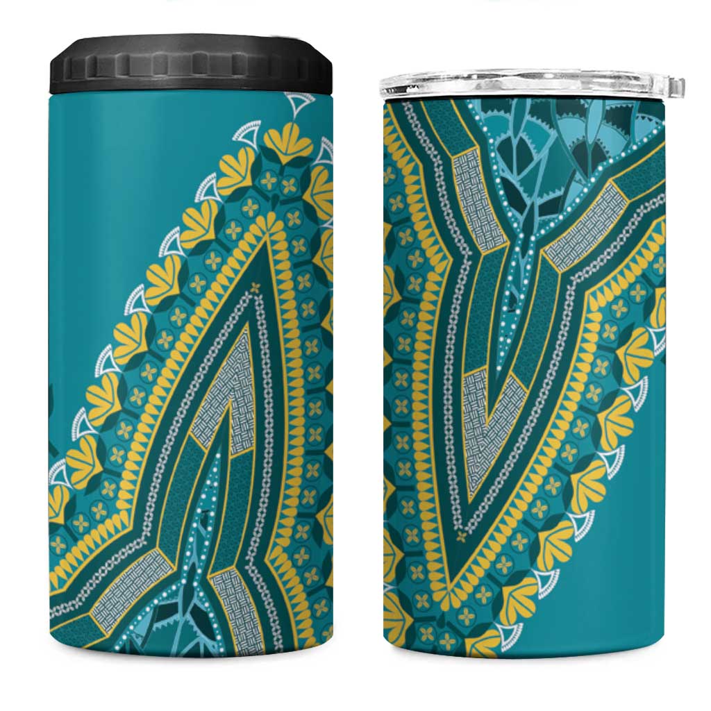 African Dashiki 4 in 1 Can Cooler Tumbler Luxury Teal LT7 - Wonder Print Shop