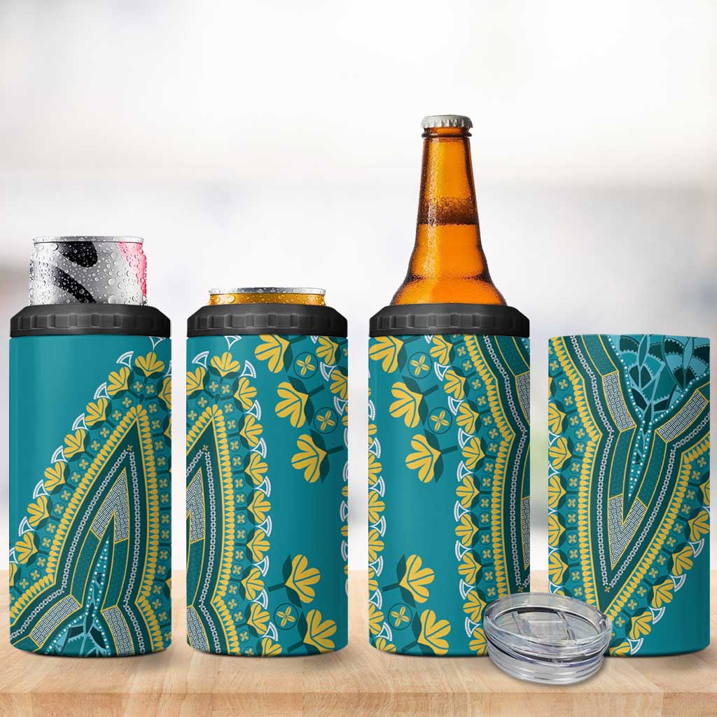 African Dashiki 4 in 1 Can Cooler Tumbler Luxury Teal LT7 - Wonder Print Shop