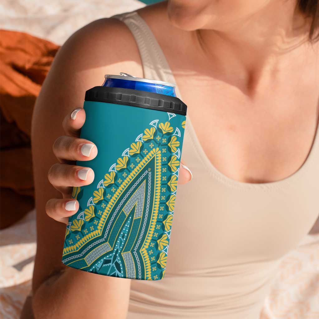 African Dashiki 4 in 1 Can Cooler Tumbler Luxury Teal LT7 - Wonder Print Shop