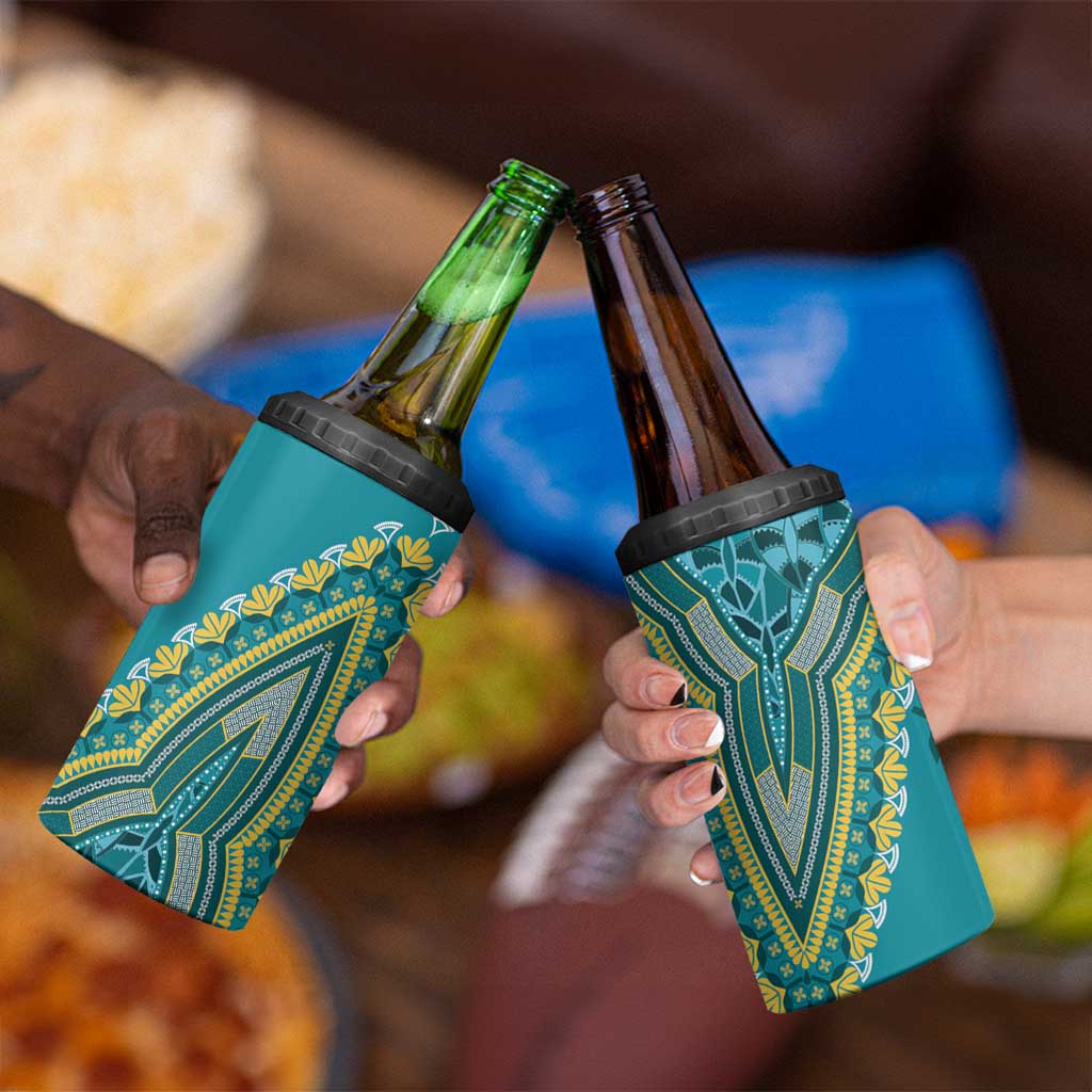 African Dashiki 4 in 1 Can Cooler Tumbler Luxury Teal LT7 - Wonder Print Shop