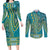 African Dashiki Couples Matching Long Sleeve Bodycon Dress and Long Sleeve Button Shirt Luxury Teal LT7 - Wonder Print Shop