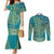 African Dashiki Couples Matching Mermaid Dress and Long Sleeve Button Shirt Luxury Teal