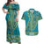 African Dashiki Couples Matching Off Shoulder Maxi Dress and Hawaiian Shirt Luxury Teal LT7 - Wonder Print Shop