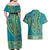 African Dashiki Couples Matching Off Shoulder Maxi Dress and Hawaiian Shirt Luxury Teal LT7 - Wonder Print Shop
