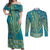 African Dashiki Couples Matching Off Shoulder Maxi Dress and Long Sleeve Button Shirt Luxury Teal LT7 - Wonder Print Shop