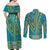 African Dashiki Couples Matching Off Shoulder Maxi Dress and Long Sleeve Button Shirt Luxury Teal LT7 - Wonder Print Shop