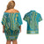 African Dashiki Couples Matching Off Shoulder Short Dress and Hawaiian Shirt Luxury Teal LT7 - Wonder Print Shop