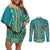 African Dashiki Couples Matching Off Shoulder Short Dress and Long Sleeve Button Shirt Luxury Teal LT7 - Wonder Print Shop