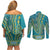 African Dashiki Couples Matching Off Shoulder Short Dress and Long Sleeve Button Shirt Luxury Teal LT7 - Wonder Print Shop