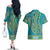 African Dashiki Couples Matching Off The Shoulder Long Sleeve Dress and Hawaiian Shirt Luxury Teal LT7 - Wonder Print Shop