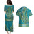 African Dashiki Couples Matching Puletasi and Hawaiian Shirt Luxury Teal LT7 - Wonder Print Shop
