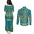 African Dashiki Couples Matching Puletasi and Long Sleeve Button Shirt Luxury Teal LT7 - Wonder Print Shop