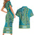 African Dashiki Couples Matching Short Sleeve Bodycon Dress and Hawaiian Shirt Luxury Teal LT7 - Wonder Print Shop