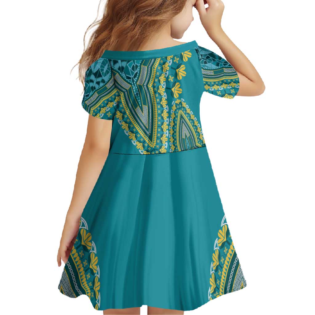 African Dashiki Family Matching Long Sleeve Bodycon Dress and Hawaiian Shirt Luxury Teal LT7 - Wonder Print Shop