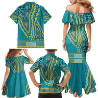 African Dashiki Family Matching Mermaid Dress and Hawaiian Shirt Luxury Teal LT7 - Wonder Print Shop