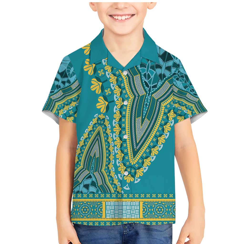 African Dashiki Family Matching Mermaid Dress and Hawaiian Shirt Luxury Teal LT7 - Wonder Print Shop