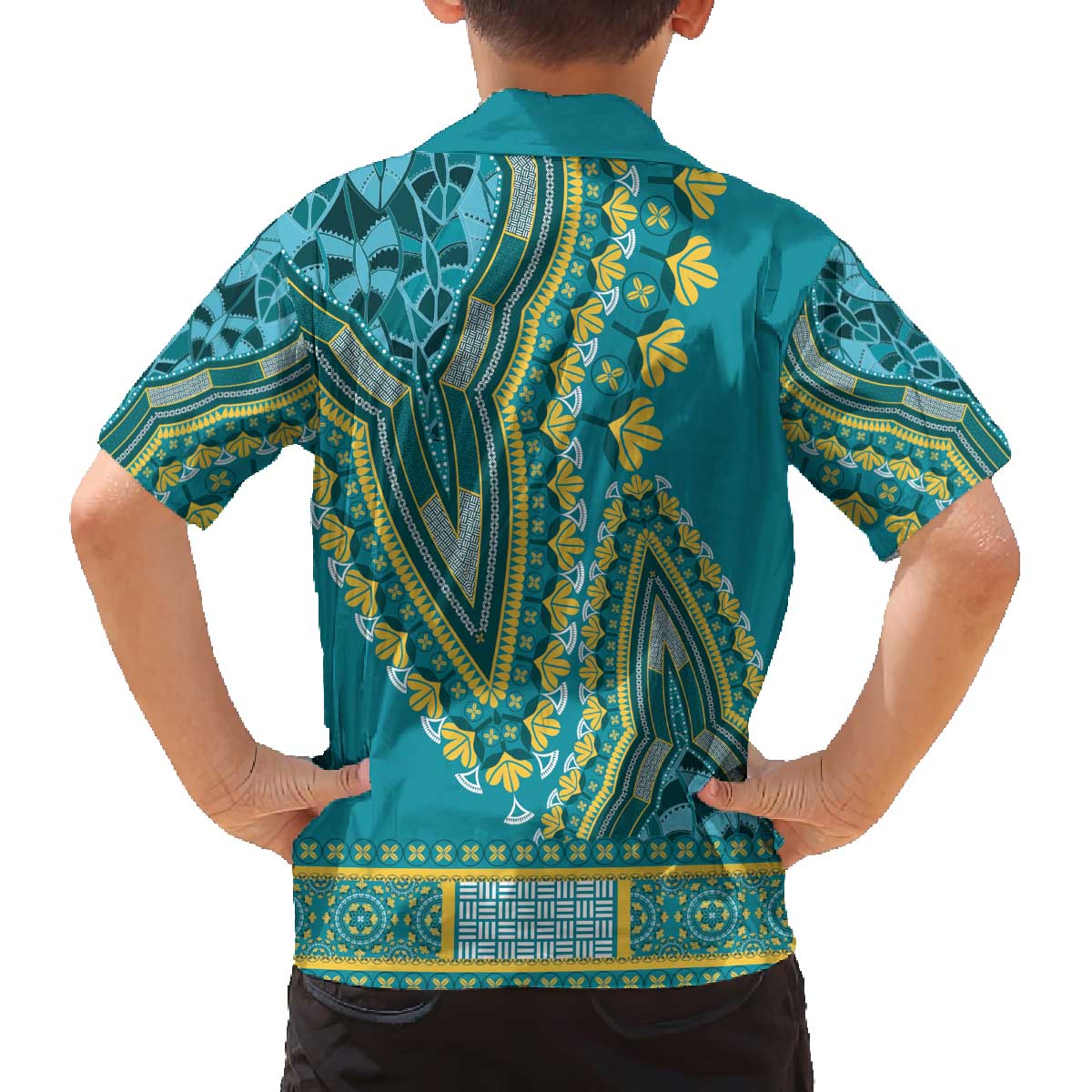 African Dashiki Family Matching Off The Shoulder Long Sleeve Dress and Hawaiian Shirt Luxury Teal - Wonder Print Shop