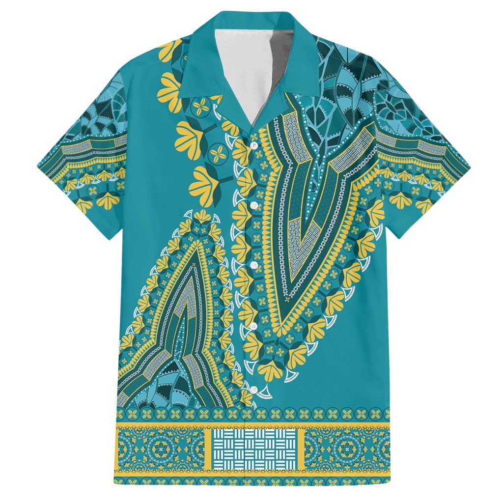 African Dashiki Family Matching Off Shoulder Short Dress and Hawaiian Shirt Luxury Teal LT7 - Wonder Print Shop