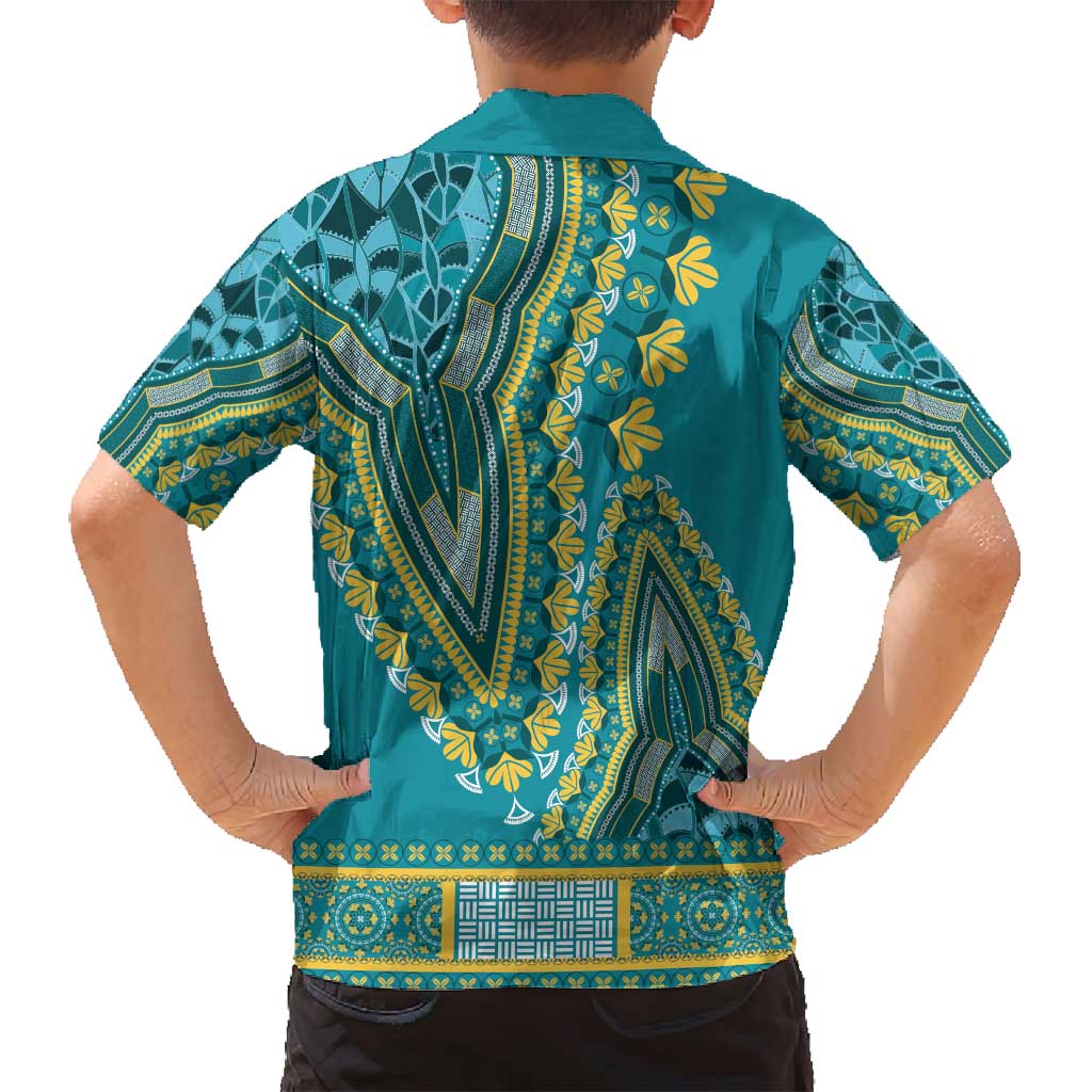 African Dashiki Family Matching Puletasi and Hawaiian Shirt Luxury Teal - Wonder Print Shop