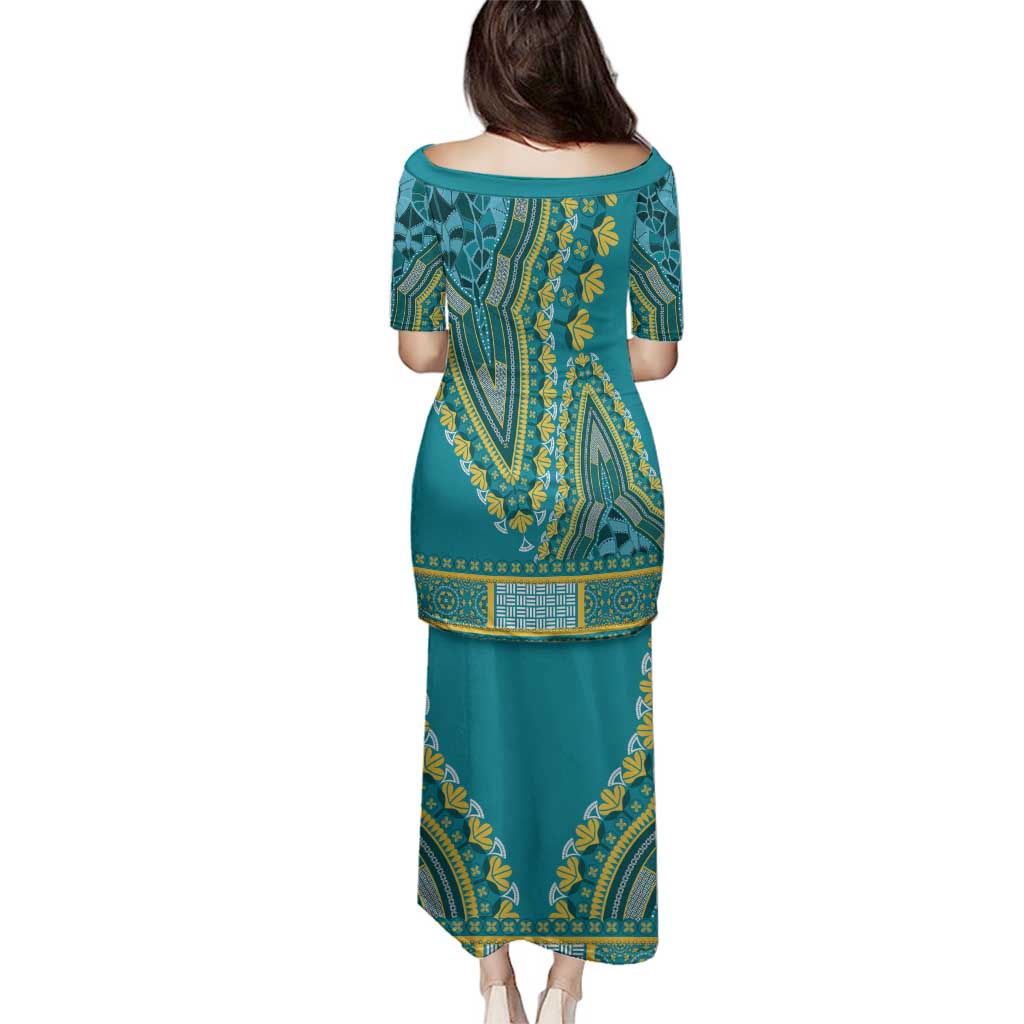 African Dashiki Family Matching Puletasi and Hawaiian Shirt Luxury Teal - Wonder Print Shop
