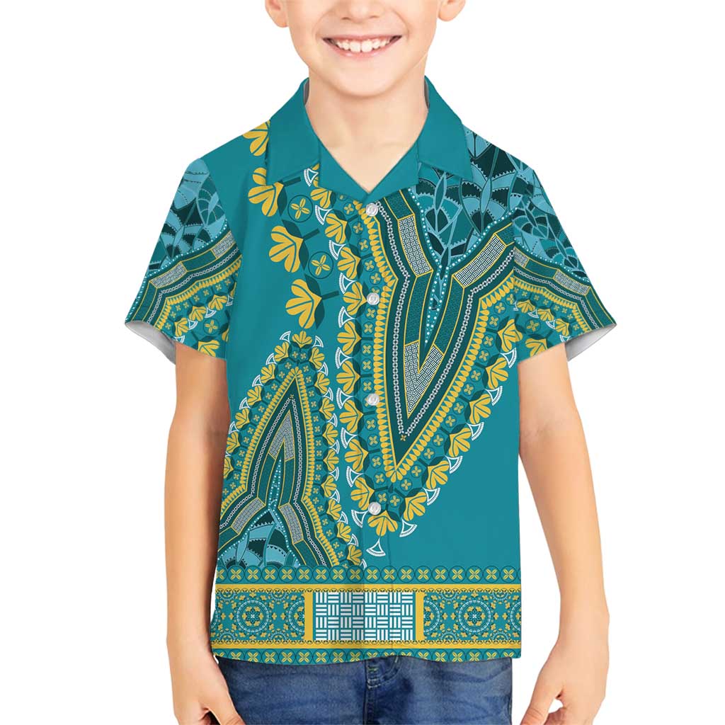 African Dashiki Family Matching Puletasi and Hawaiian Shirt Luxury Teal - Wonder Print Shop