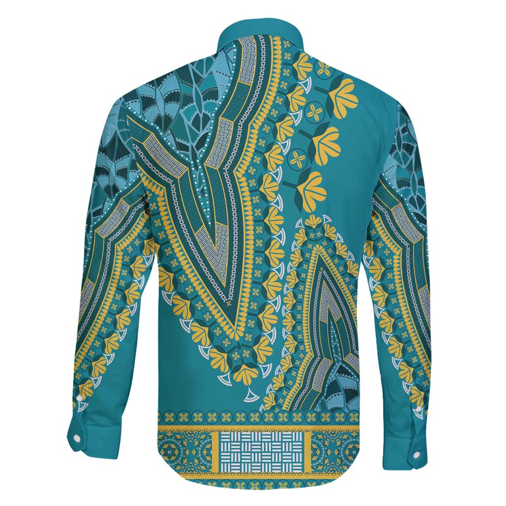 African Dashiki Family Matching Short Sleeve Bodycon Dress and Hawaiian Shirt Luxury Teal - Wonder Print Shop