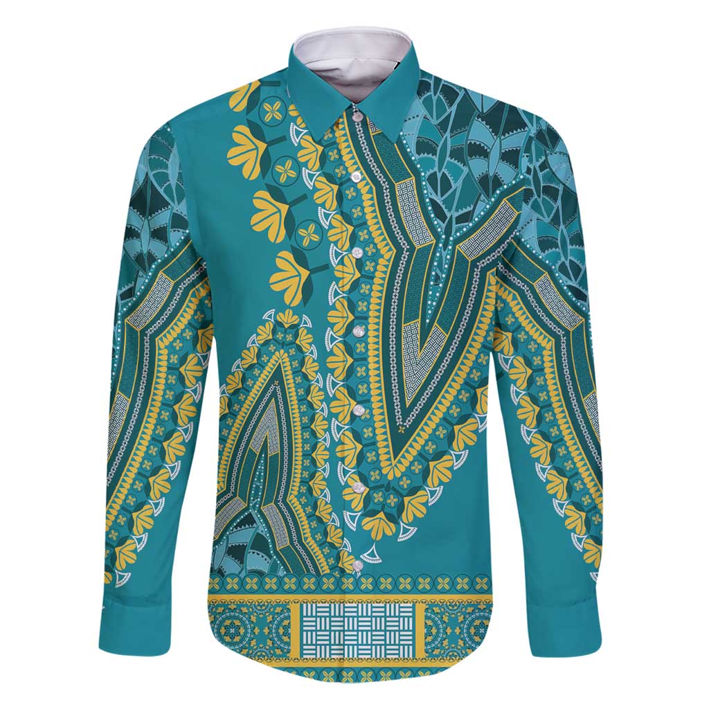 African Dashiki Family Matching Summer Maxi Dress and Hawaiian Shirt Luxury Teal - Wonder Print Shop