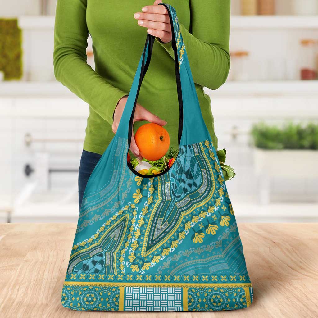 African Dashiki Grocery Bag Luxury Teal