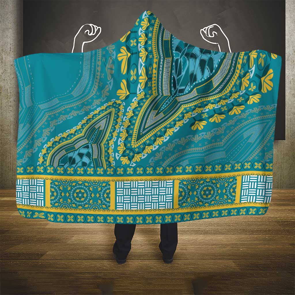 African Dashiki Hooded Blanket Luxury Teal