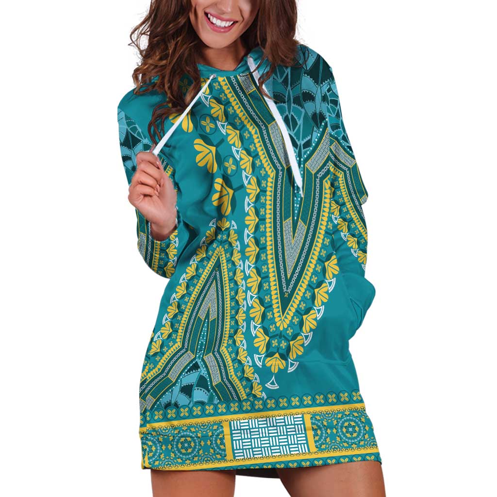 African Dashiki Hoodie Dress Luxury Teal - Wonder Print Shop