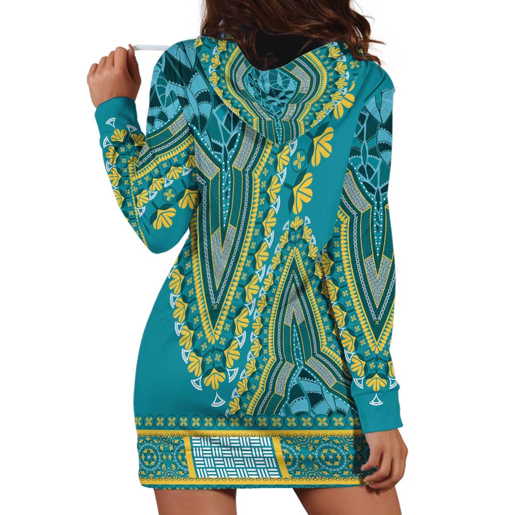 African Dashiki Hoodie Dress Luxury Teal - Wonder Print Shop