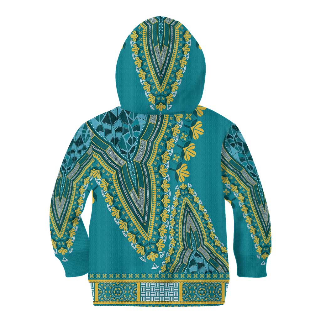 African Dashiki Kid Hoodie Luxury Teal - Wonder Print Shop