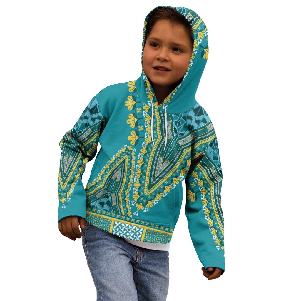 African Dashiki Kid Hoodie Luxury Teal - Wonder Print Shop