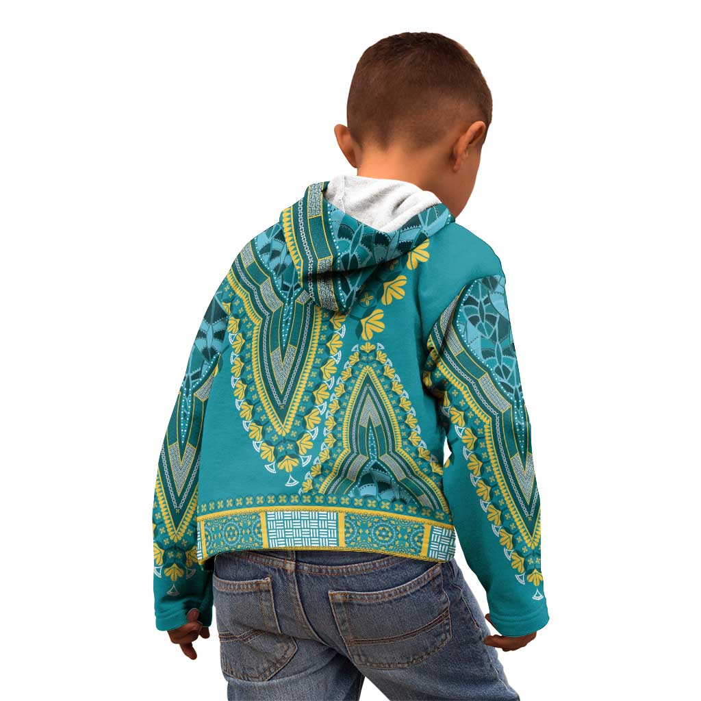 African Dashiki Kid Hoodie Luxury Teal - Wonder Print Shop