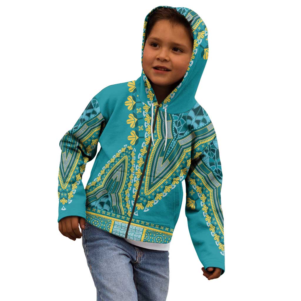 African Dashiki Kid Hoodie Luxury Teal - Wonder Print Shop
