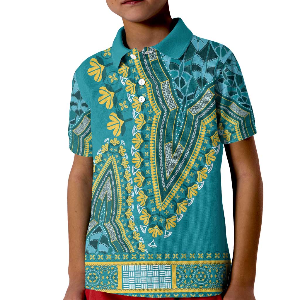African Dashiki Kid Polo Shirt Luxury Teal - Wonder Print Shop