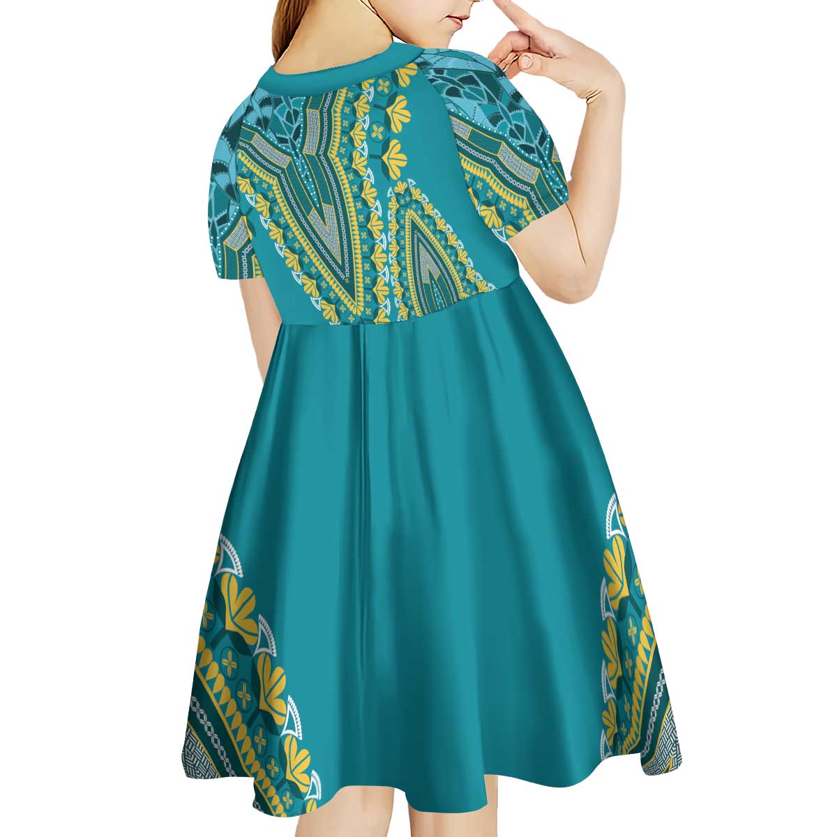 African Dashiki Kid Short Sleeve Dress Luxury Teal - Wonder Print Shop