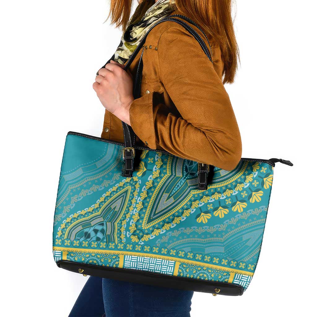 African Dashiki Leather Tote Bag Luxury Teal - Wonder Print Shop