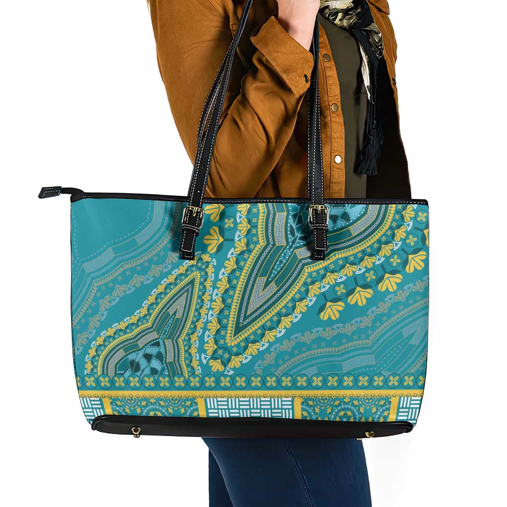 African Dashiki Leather Tote Bag Luxury Teal - Wonder Print Shop