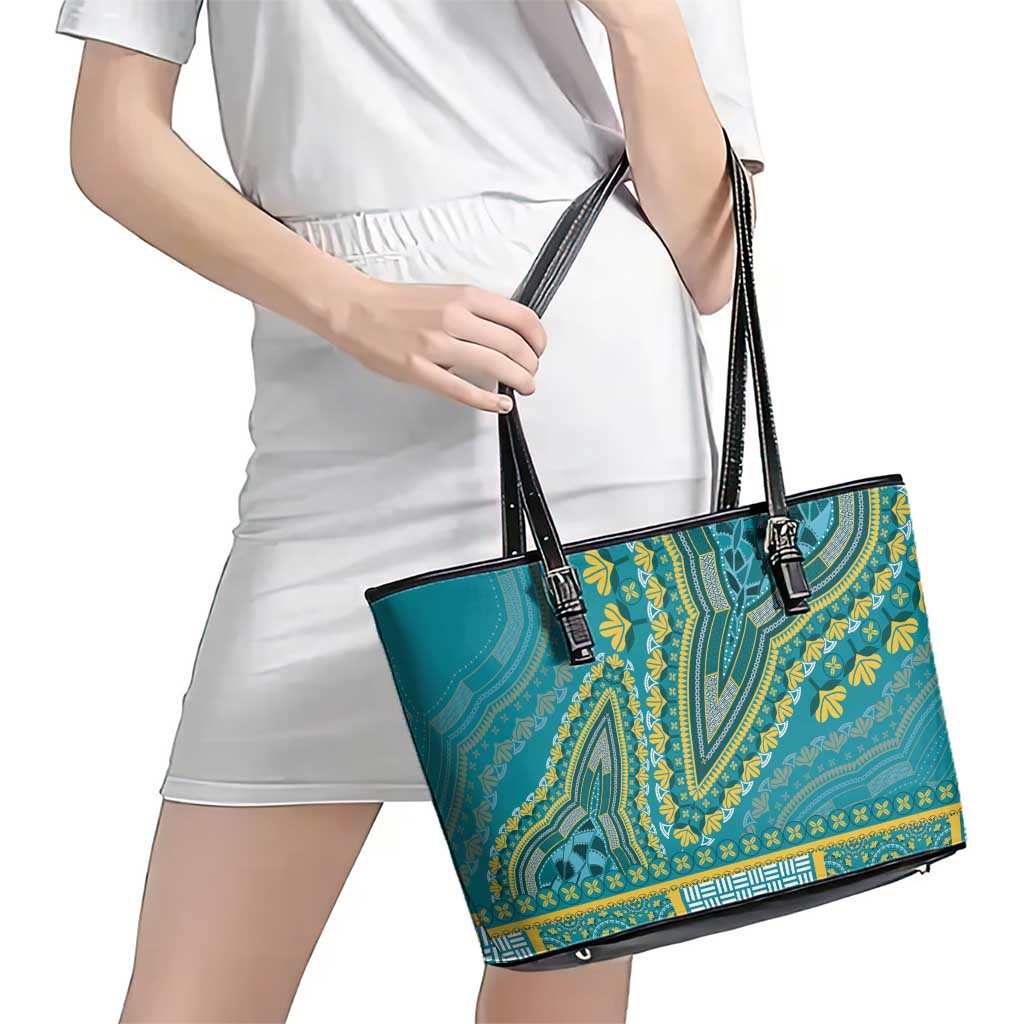 African Dashiki Leather Tote Bag Luxury Teal - Wonder Print Shop