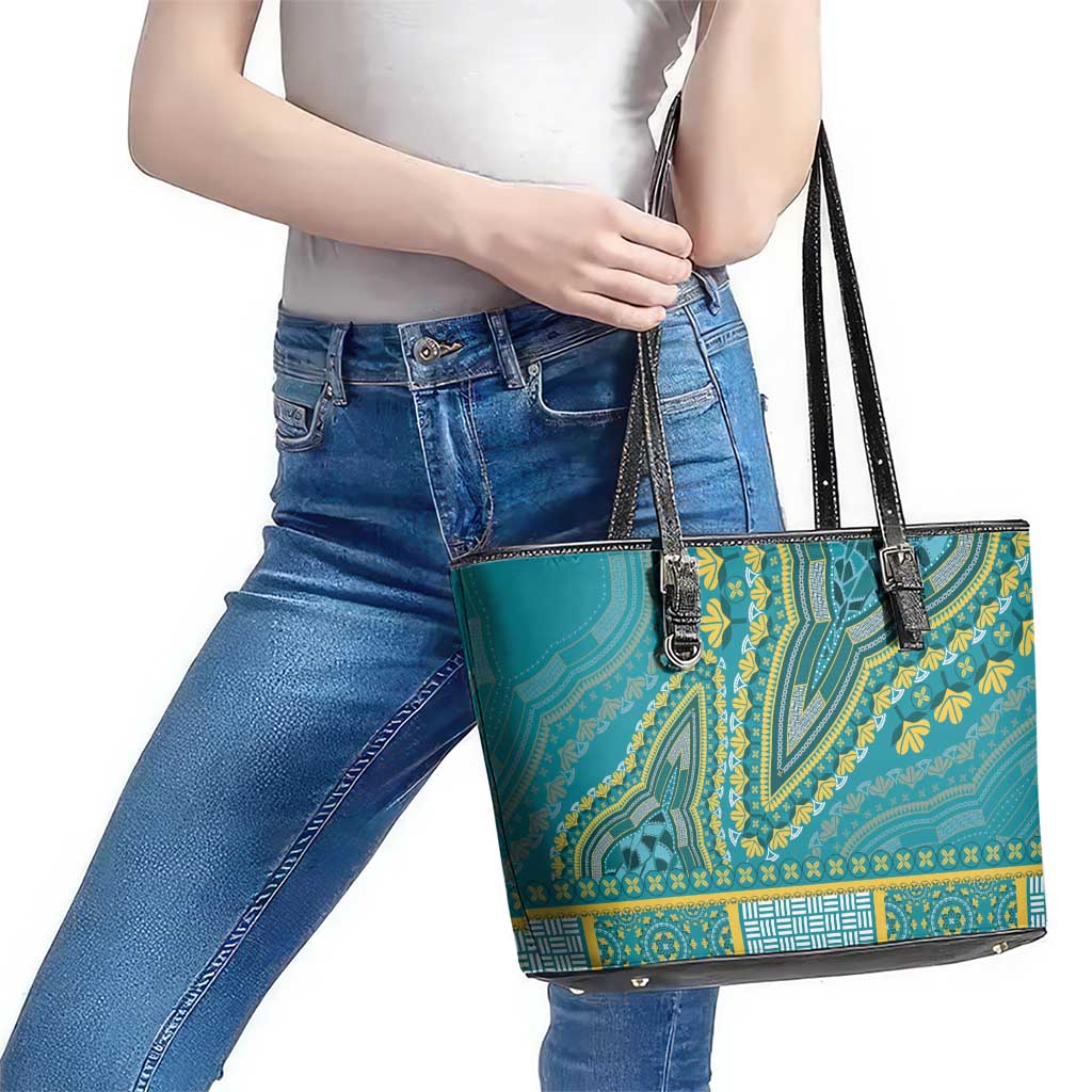 African Dashiki Leather Tote Bag Luxury Teal - Wonder Print Shop